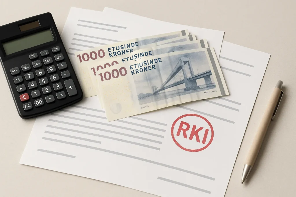 Lån 3000 kr trods RKI – realistisk 16:9 økonomiillustration med danske kroner og RKI-markering